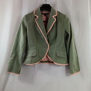 Sharagano Atelier Blazer Women's Size 10 Green Orange  Small Shoulder Pads